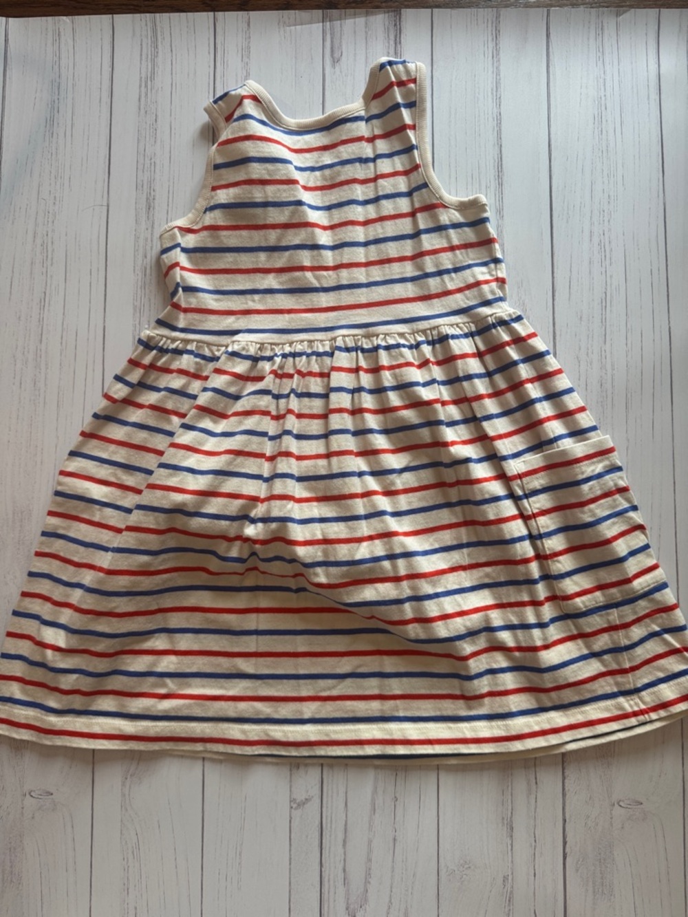 Striped Cream Tank Dress with Red & Blue Lines - Kids - Picture 4 of 4